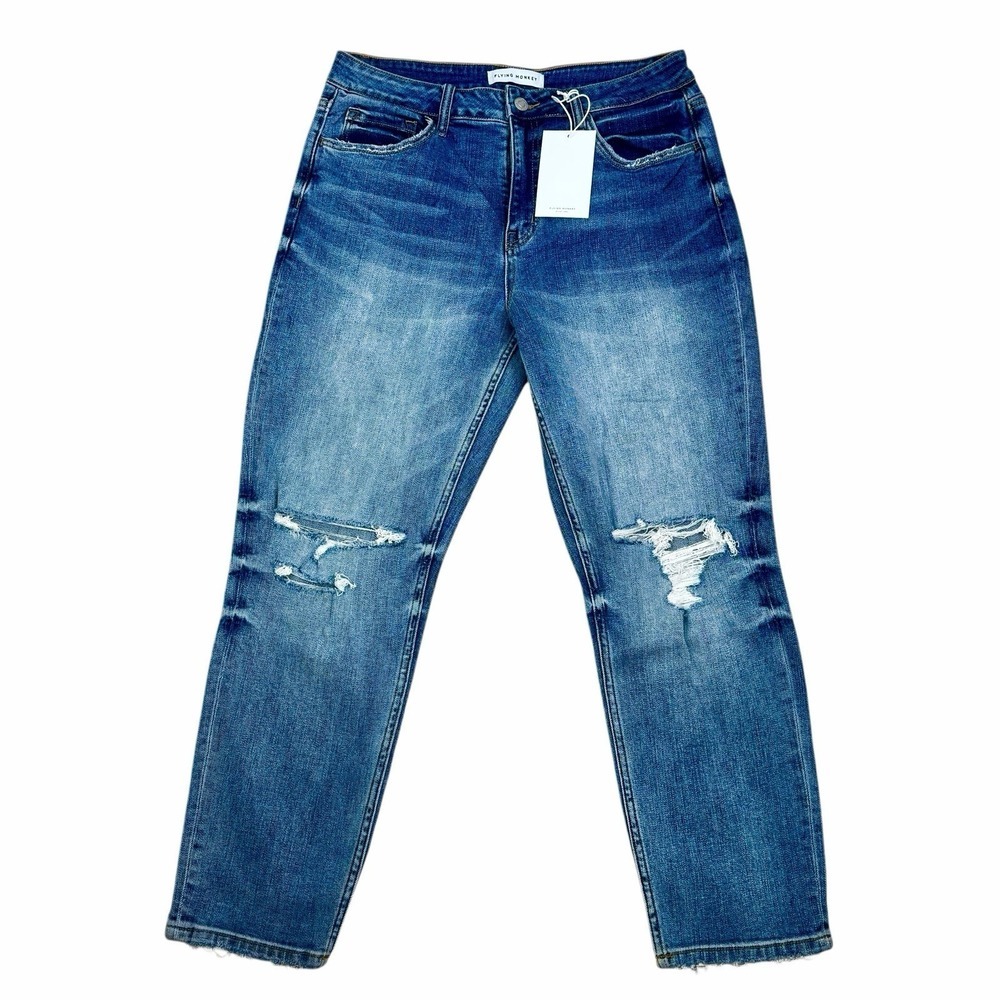 Flying Monkey Ankle Jeans Distressed  High Rise Relaxed Cropped Size 28 NWT
